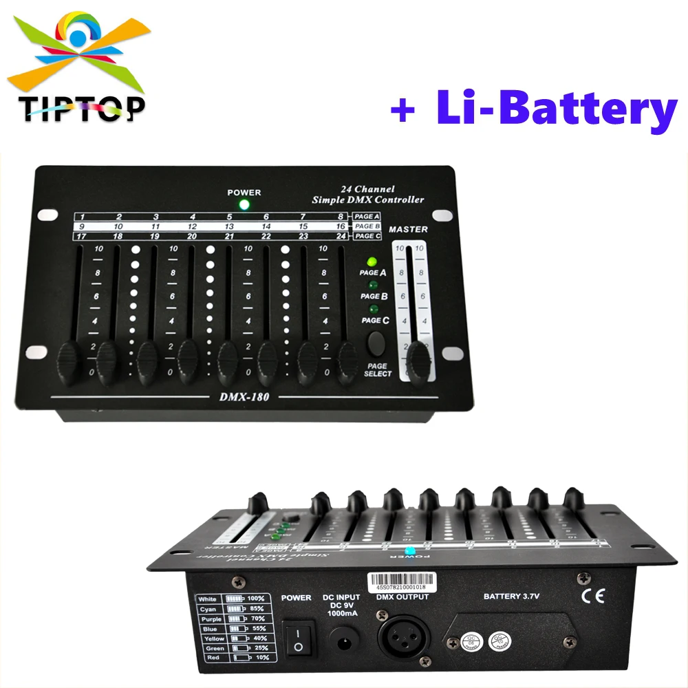 24 Channel simple DMX Console Chargeable Lithium Battery 3 Pin Xlr Output Power Failure Memory CE ROHS TIPTOP TP-D1345
