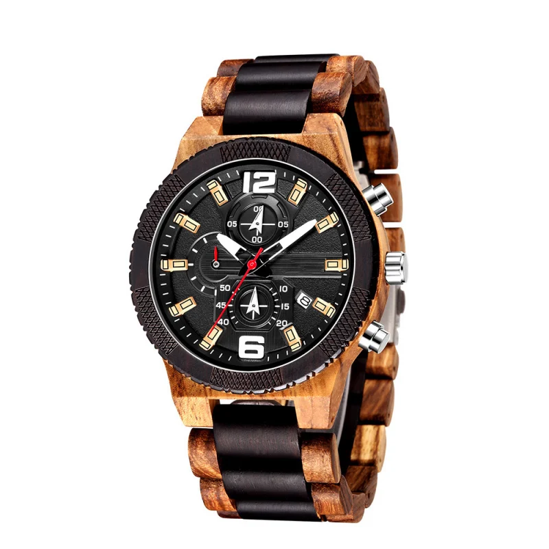 Zebra Pattern Wood Table New Men's Multi-Functional Quartz Six-Pin Wooden Watch Fashion Wooden Watch Large Dial Watch Wholesale