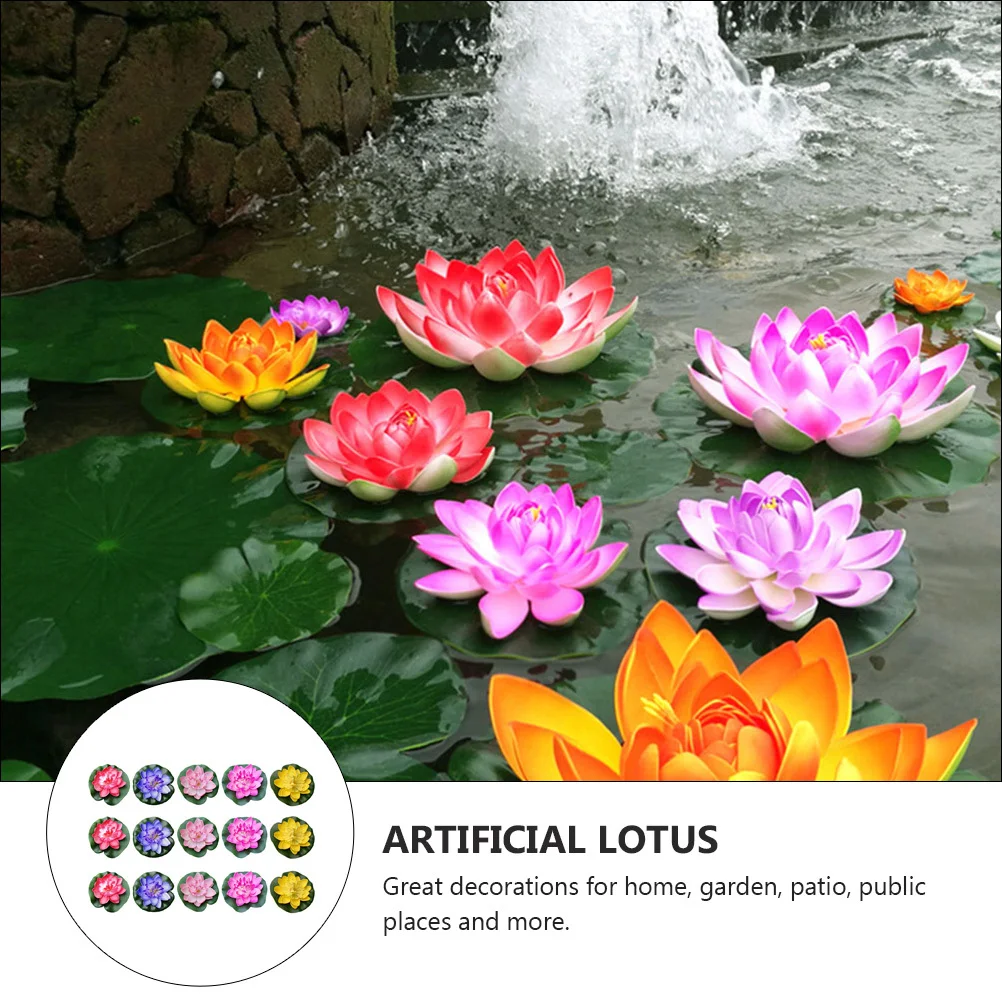 

15 Pcs Artificial Lotus Flowers Floating Pool Decorations Accessories Pond Eva Outdoor Ornaments Garden