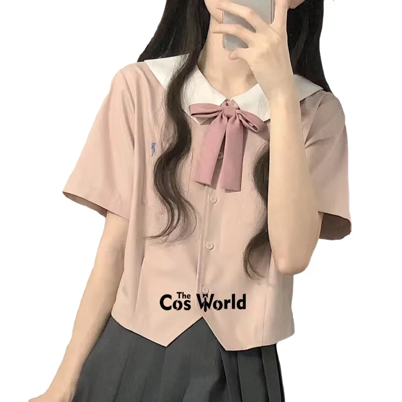 Japanischen Sommer Rosa Kurzarm Shirts Bluse Sailor Anzug Tops JK Hohe Schuluniform Klasse Schüler Tuch