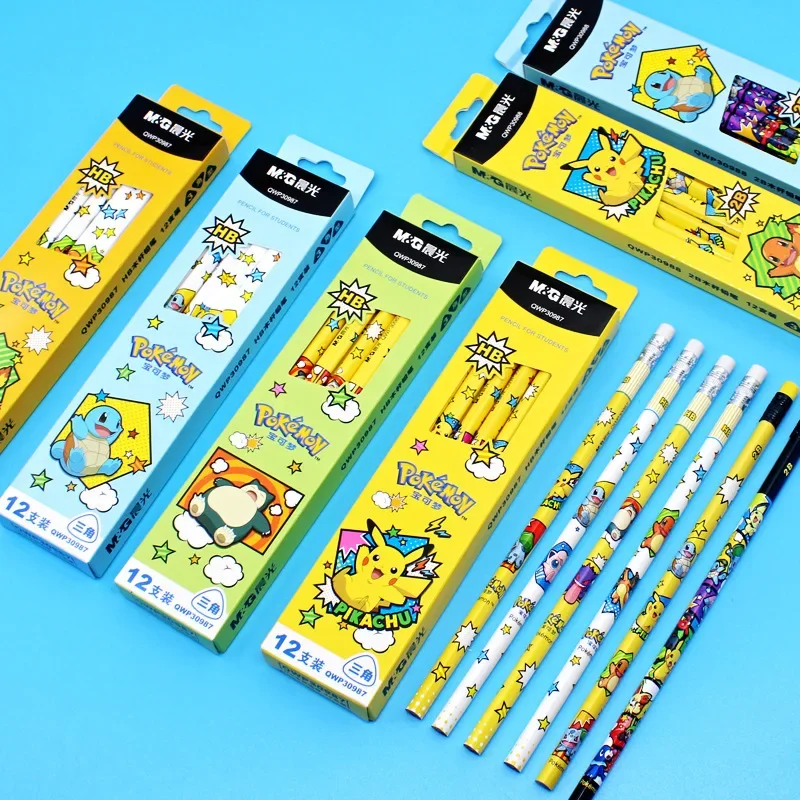 12pcs Pokemon Pencil Set 2B/HB Pencil Anime Jenny Turtle Piakchu Student Stationery School Supplies Cartoon Pen Bag Kids Gifts