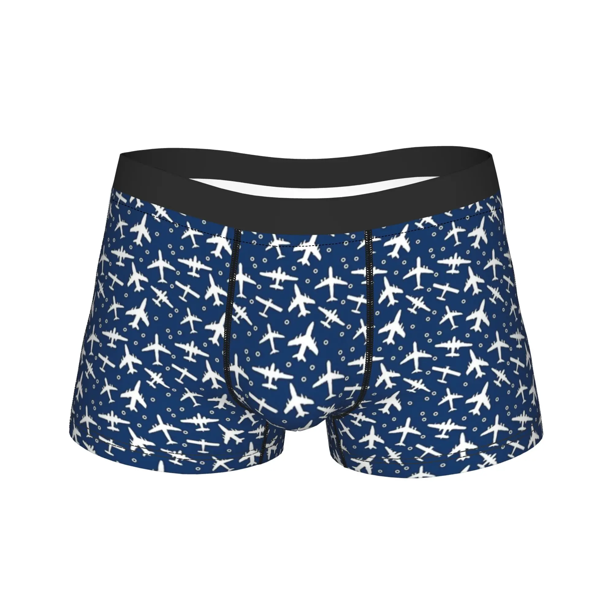 Blue and White Aeroplanes Silhouette Pattern Underwear  Custom Trunk Quality Men Underpants Elastic Shorts Briefs Gift Idea