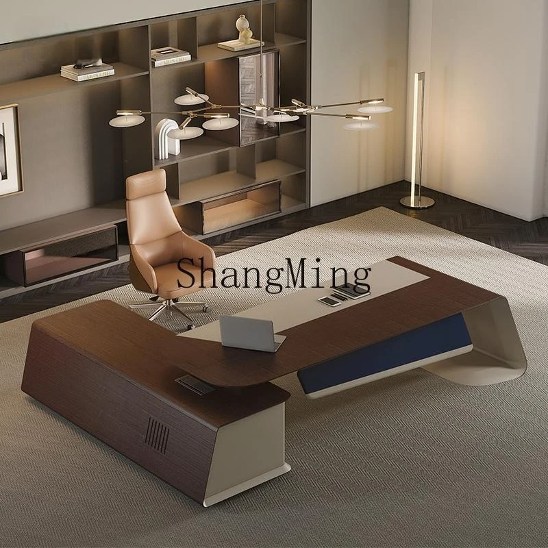 SM Modern President General Manager Chairperson Light Luxury Solid Wood Office Desk and Chair Combination