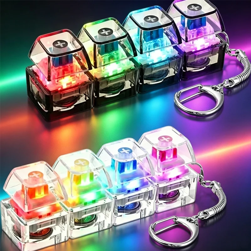 LED Keyboard Keychain/; Fidget Toy Crystal Clicker; Sensory Toy for Stress Relief Keyboard Keychain Fidget Gadget for Adults Kid