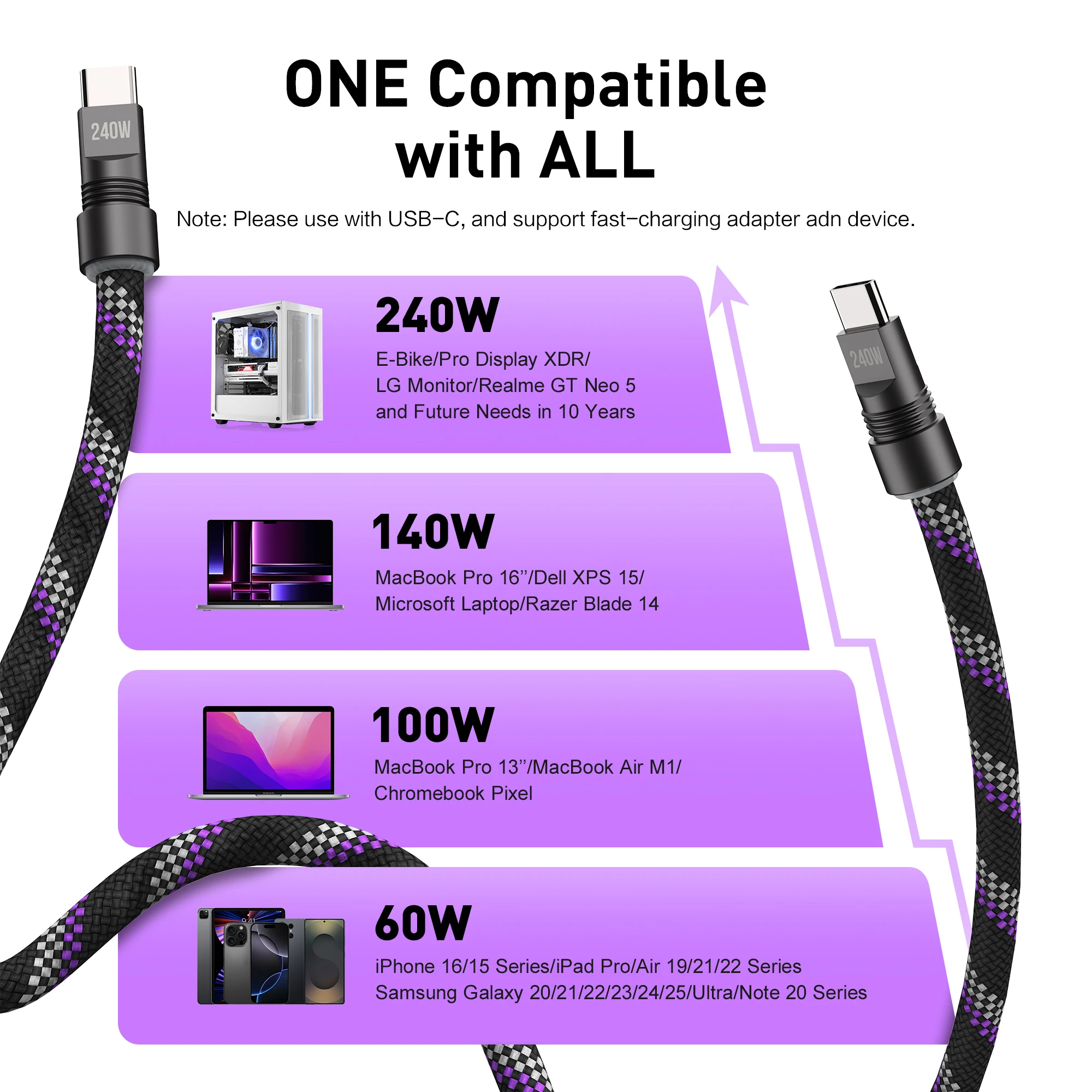 Phone Lanyard USB C to USB C Cable PD 240W 5A USB-C Fast Charging Type C Cord Cell Phone Strap Crossbody Chain for iPhone Tablet