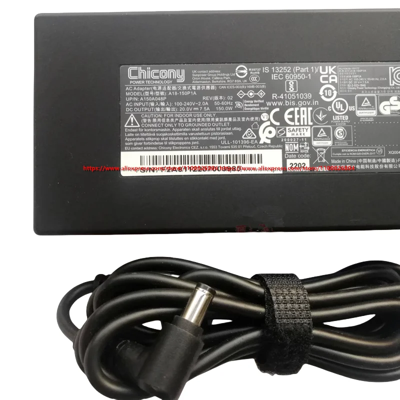Original Chicony A18-150P1A 20V 7.5A 150W A150A048P cargador/adaptador de corriente alterna fuente de alimentación del ordenador portátil genuina con punta de 5,5*2,5mm