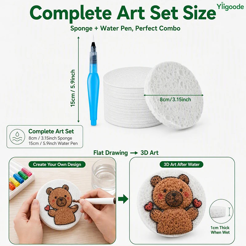 Children's 3D Water Expansion Sponge Craft Set, Includes Refillable Water Pens, Blank Painting Sponge Rings, for Handmade Bag Charms, Home Decoration Gifts, Children's Hand-Painted Keychains, Party Favors