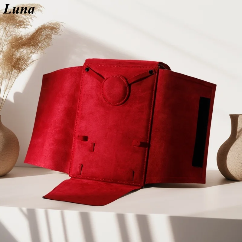 

Creative Brand Style Set Chain Box Fashion Coffee Color Suede Jewel Necklace Box Network Red Ring Necklace Earrings Set