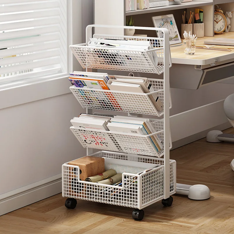 AOLIVIYA Mobile Desk Bookcase Cabinet Library Shelves Bookshelf Floor Storage Rack Office Student Display Organizer Cart Stand