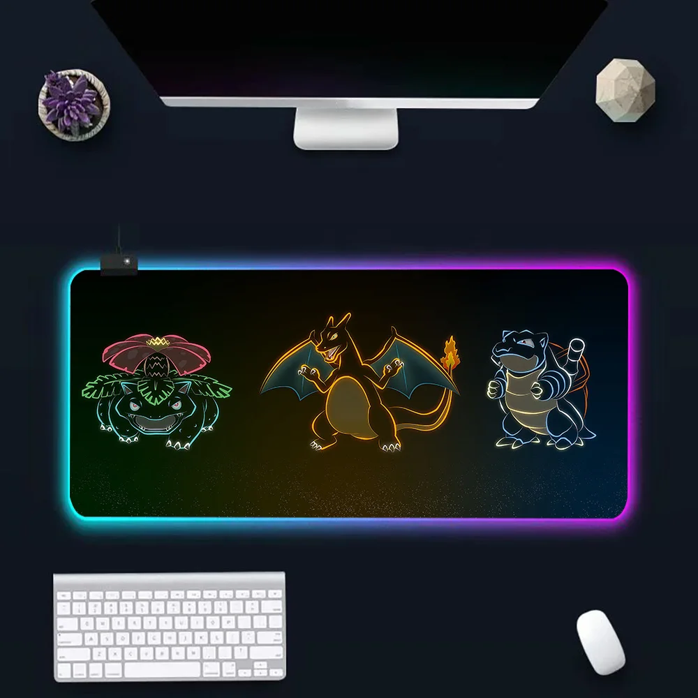 Cartoon C-Charmanders RGB PC Gamer Teclado Mouse Pad, LED Glowing Mouse Mats, Rubber Gaming Computer Mausepad, moda