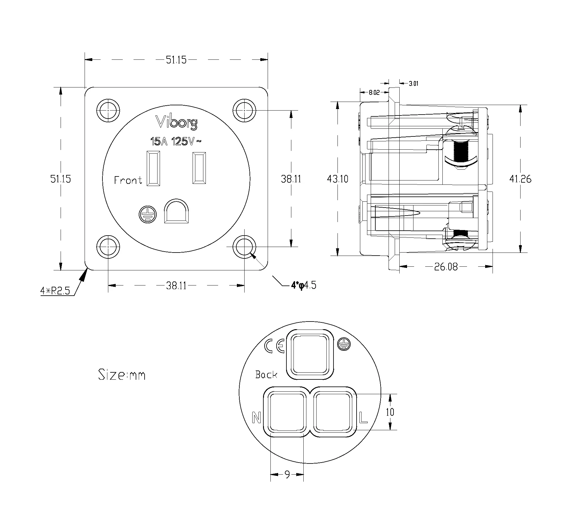 Viborg puro cobre banhado a ouro US-NEMA soquete, tomada dos EUA, única tomada de cobre puro, novo