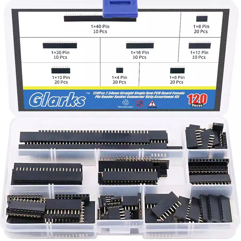 120pcs single row female chassis connector boxed 2.54mm single row pin socket connector PCB board combination kit 8 types