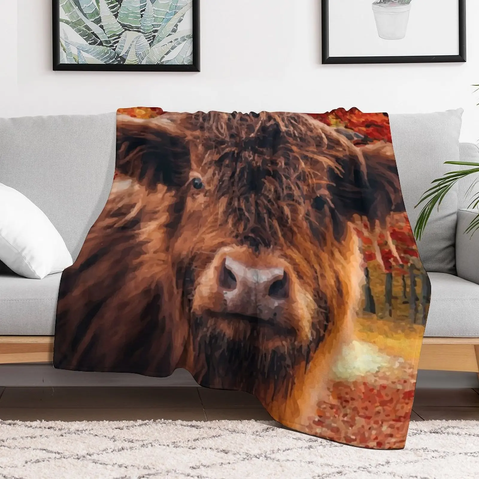 Highland Cow Portrait pin, magnet, notebook, Throw Blanket Giant Sofa anime Flannel Polar Blankets