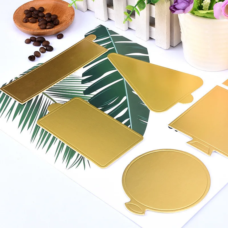 100Pcs Golden Cake Paper Boards Cupcake Dessert Displays Tray Disposable Wedding Party Cake Cardboard Pastry Decor