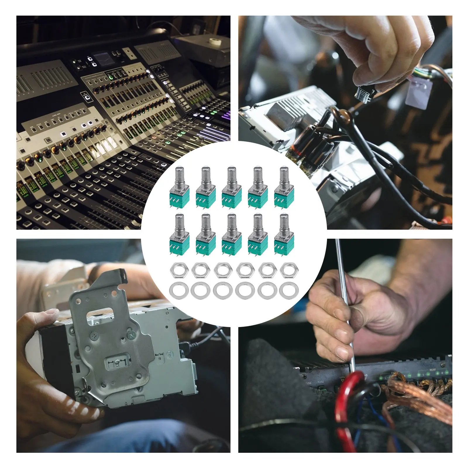 

10 шт. 5к Однооборотные потенциометры для регулировки громкости аудиоусилителя, переменные резисторы с миниатюрным рифленым валом