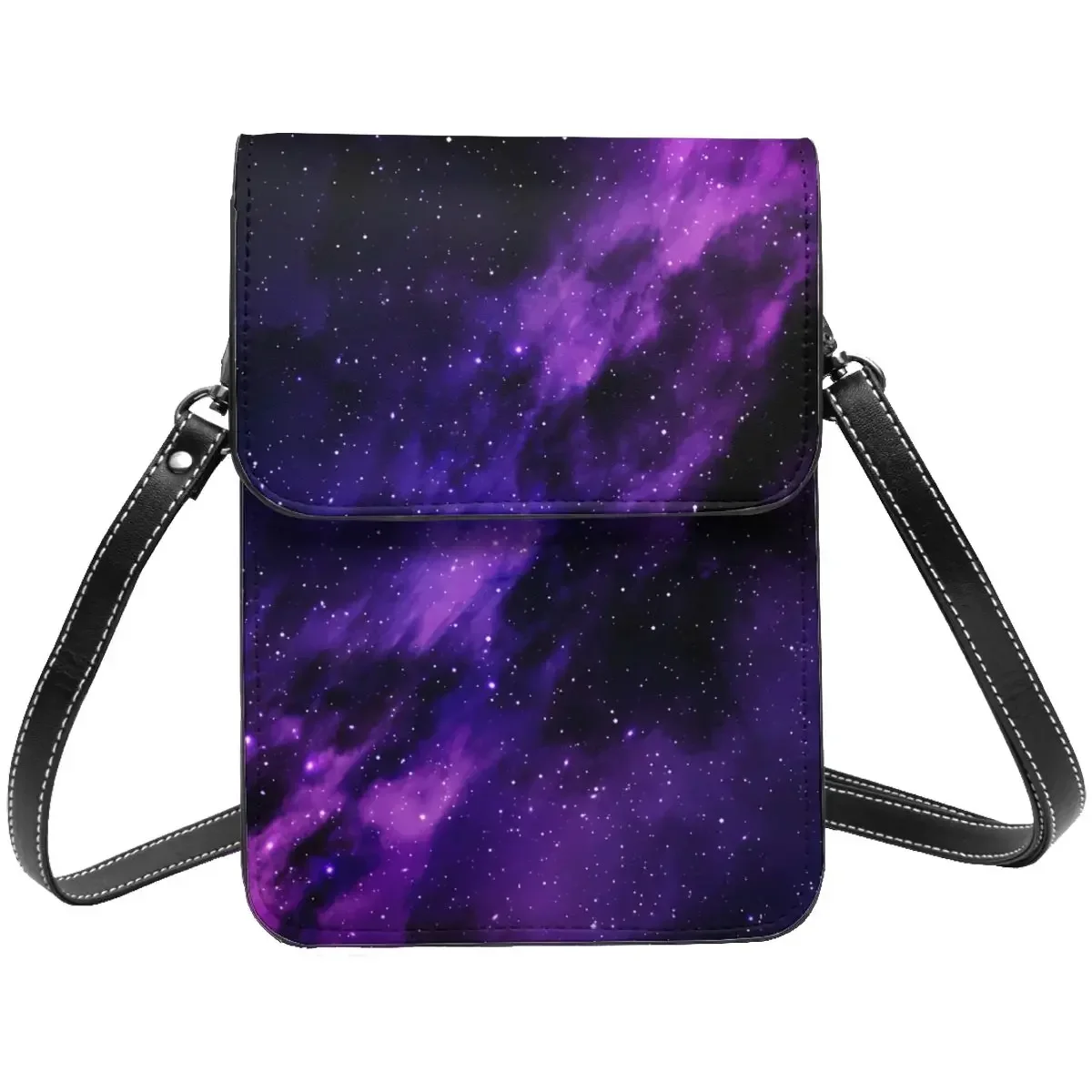 Purple Space Galaxy Shoulder Bag Abstract Print Female Gifts Mobile Phone Bag Funny Leather Office Bags