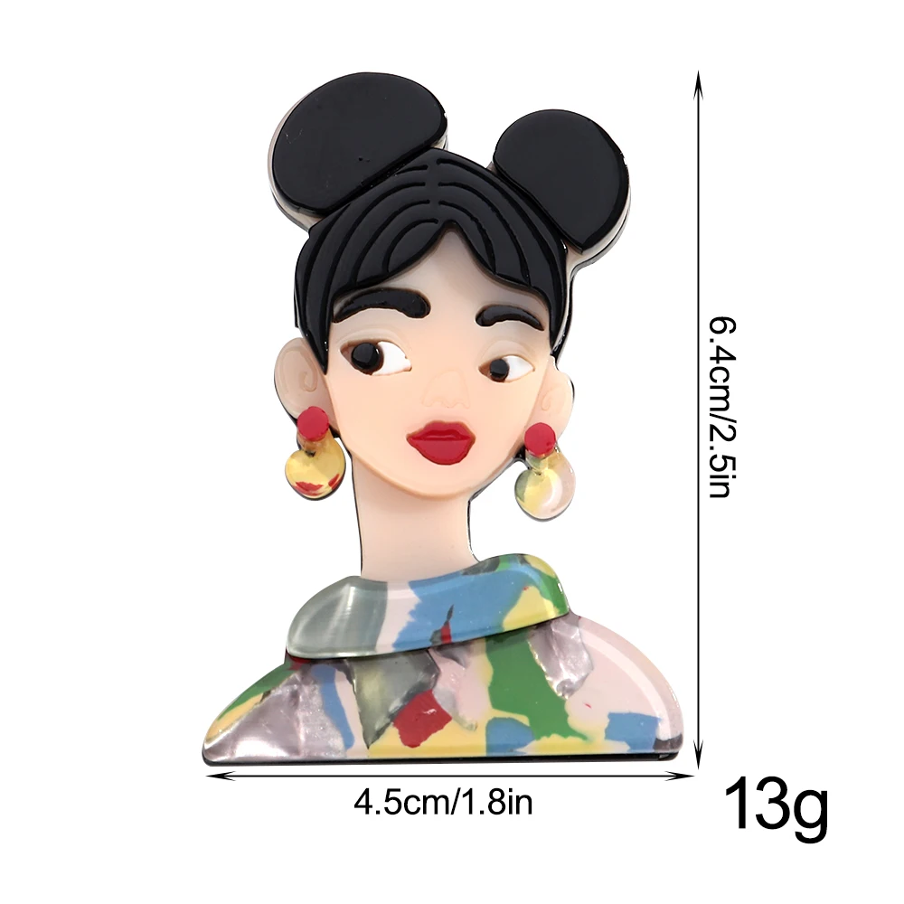 Pretty Bun Female Resin Brooches for Women Spliced Acrylic Cute Lady Figure Badge Pins Jewelry Clothes Accessories Gift