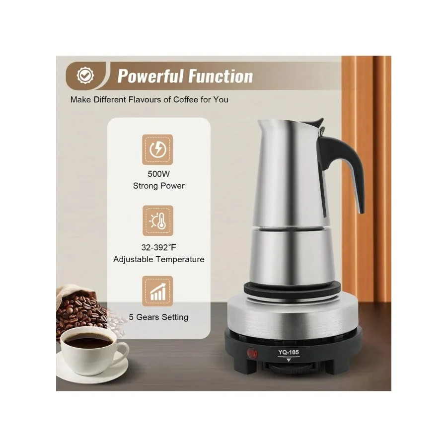 

Rainaut 500W 4 Cups/200ml/6.76oz Coffee Pot, Stainless Steel Coffee Pot Stovetop Espresso Maker, Stainless Steel Italian Coffee