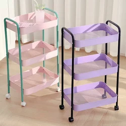 3 Layer Home Contrast Color Trolley Storage Shelf Multi layer Movable Trolley Cosmetics Snack Storage Rack Bathroom