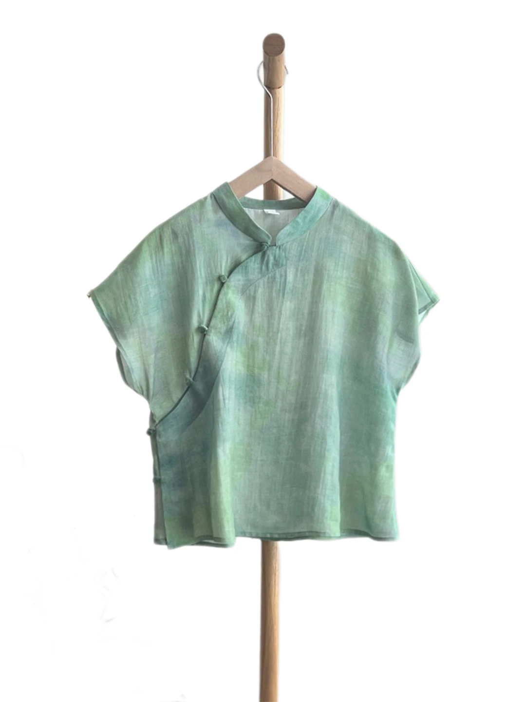 Retro Dyed Print Cotton Linen irt Women Summer New Chinese Sle Zen Tea Service Fly Sve Linen Small Top Upper Apparel