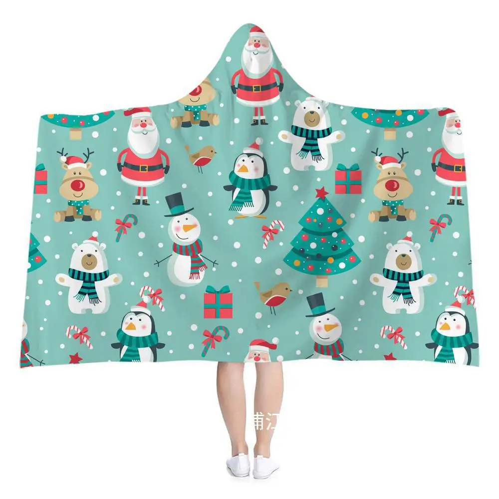 

Christmas Wearable Blankets Nap Sofa Cover Soft Home Textile Napping Shawl Hooded Outer Cloak Warm Blanket Air-conditioned Room