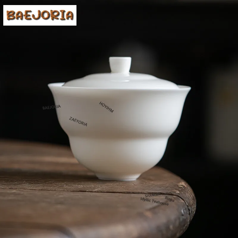 150ml Mutton Fat Jade Gourd Gaiwan Japanese Tea Tureen Household Tea Bowl With Lid Kit Tea Making Cover Bowl Tea Ceremony Craft