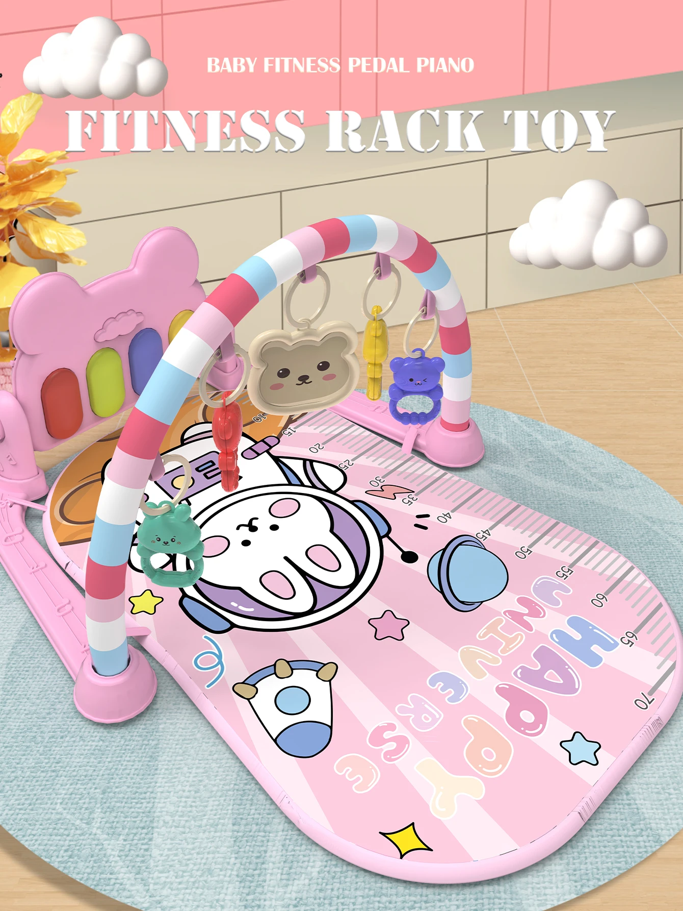 

Play Piano Gym Padded Mat, Fitness Rack Toy Music Pedal Piano Crawling Mat Musical Light Activity Not Include Battery