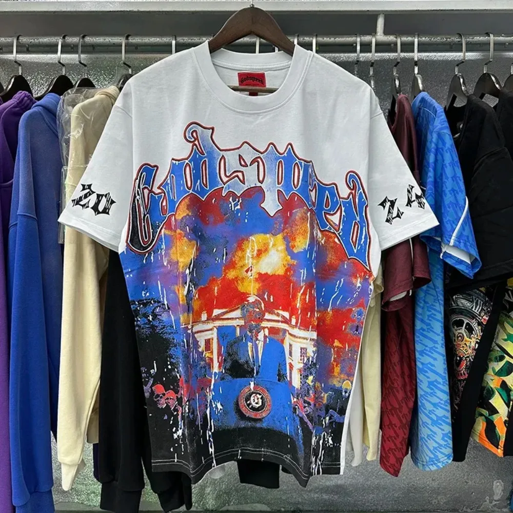 جديد Godspeed الهيكل العظمي لاعب البيسبول طباعة تي شيرت أفضل نوعية القطن عادية المحملة القمم خمر الأسود المتضخم الهيب هوب تي شيرت