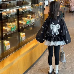 Girl's Jacket 2025 New Spring Princess Coats Children's Lace Cardigan Kids Bow Print Casual Outerwear Teenager Autumn Clothing