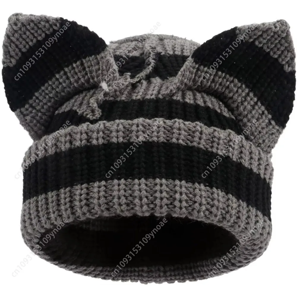 

Winter Crochet Hats Fashion Y2k Cat Ear Beanie Cap Comfy Casual Warm Skull Hat Ski Cycling Outdoor Man Women Knitted Cap