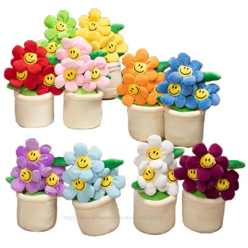 30cm Sunflower Flowerpot Plush Home Decor Photo Prop Stuffed Soft Plant Colorful Smiling Flower Funny Gift For Kids Friends