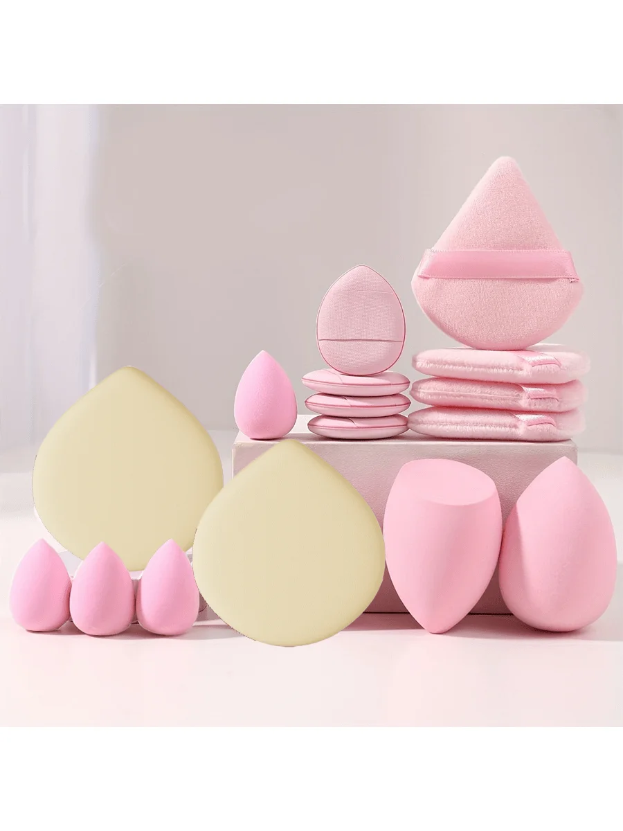 Pink Makeup Esponja e Puff Set, Adequado para Creme Facial, Pó, Corretivo, Máquina de Maquiagem, 16pcs