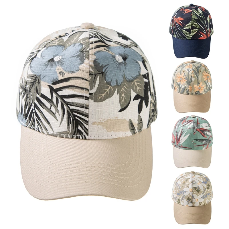 Women Men Summer Bohemian Cotton Baseball Colorful Leaves Floral Print Sunscreen Adjustable Trucker Hat