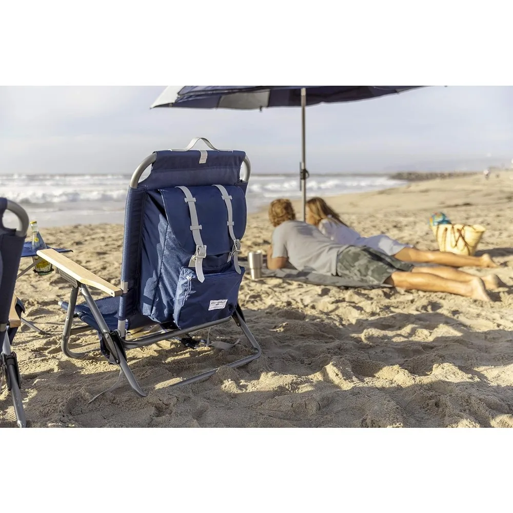 SunSoul Folding Light-Weight Backpack Beach Chair,Cup Holders|Arm Rest|Foldable, Aluminum, Navy