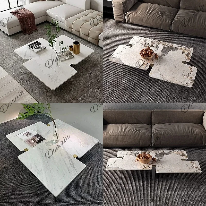 Sintered Stone Coffee Table, Italian Luxury Modern Minimalist Design Irregular Shape Rectangle