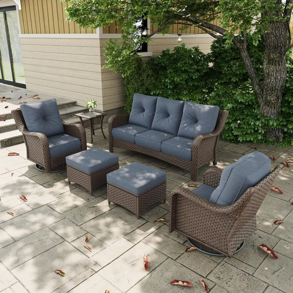 

Pieces Outdoor Patio Furniture Sets with Rocking Swivel Chairs with 6inch Thick Cushion and Side Table for Deck Lawn