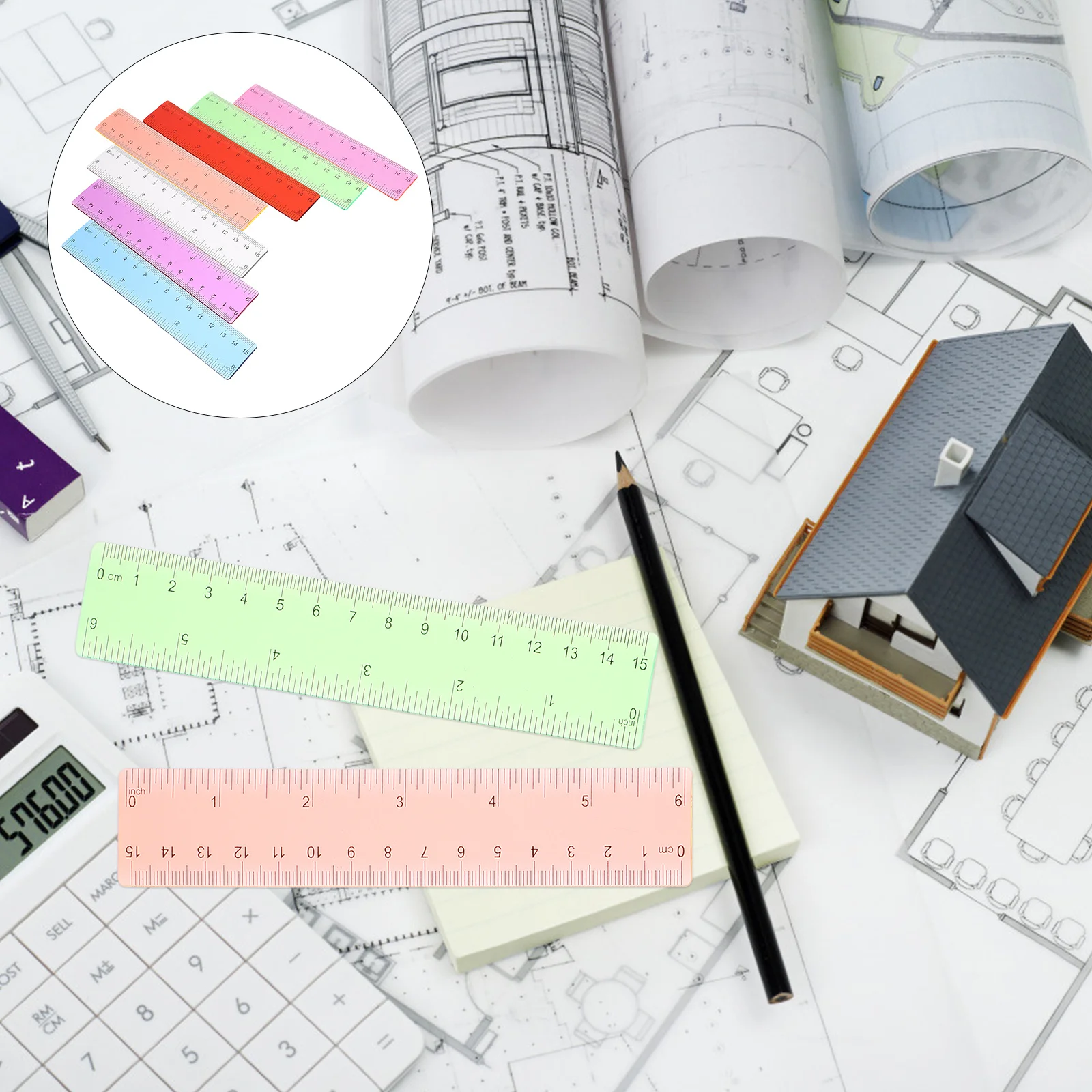

14Pcs Colorful Transparent Ruler Set Multi-Functional Geometry Tools for Students Artists Engineers Architects School Office