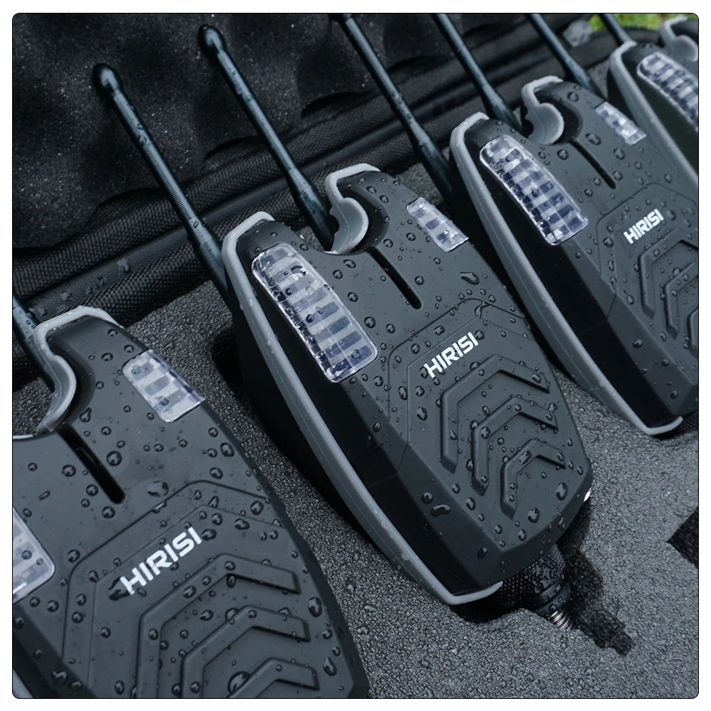 Hirisi SX1 Kabelloser Karpfenangel-Bissalarm 1+4 Set Empfänger LED-Anzeige Einstellbare Lautstärke und Ton Wasserdicht mit Aufbewahrungstasche – Detail 10