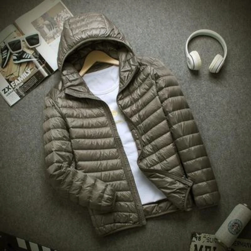 

New Brand Men's Autumn Winter Light down Jaet Faion Hood Long Sle Other Fill Youth Trend No Cap Stand Collar