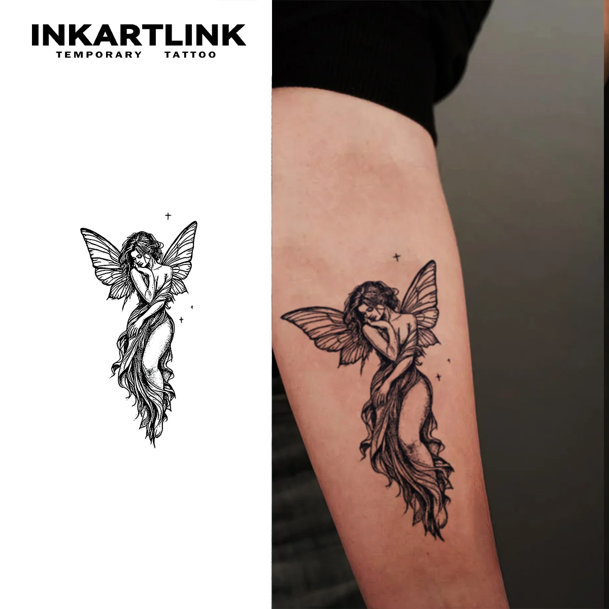 INKARTLINK 1PC Plant-Based Mystic Fairy Tattoo 2-5 Days, Unisex for Dark Fairycore, Parties & Daily Style.