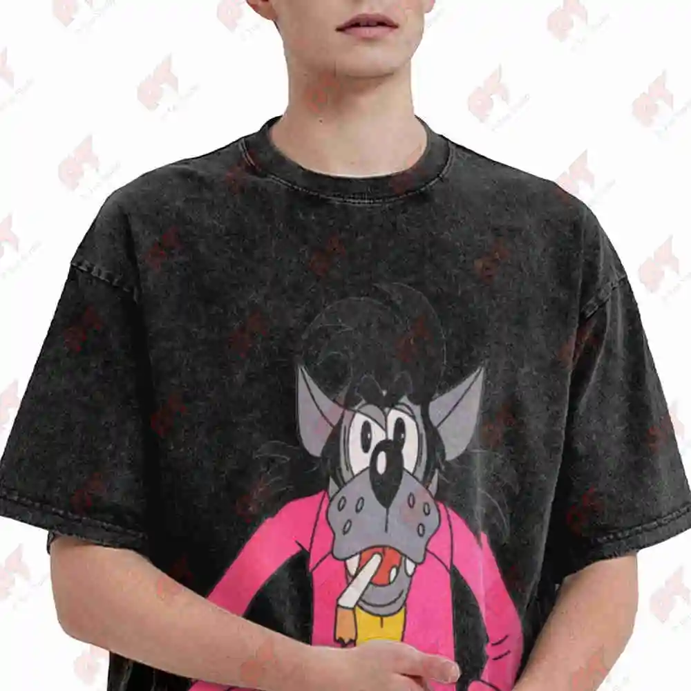 Just You Wait Wolf And Hare Vintage Washed Tee Pure Cotton T-Shirt