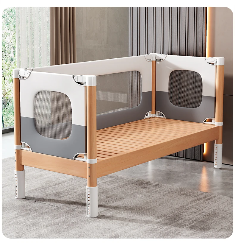 Customizable Splicing Crib Solid Wood Widened Bedside Flat Bed Seamless Liftable Guardrail Baby Children's Bed