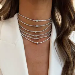 Multishape Cz Choker Necklaces Iced Out Full Bling 5A Zirconia Gold Silver Color Tennis Chain Necklace for Women Fashion Jewelry