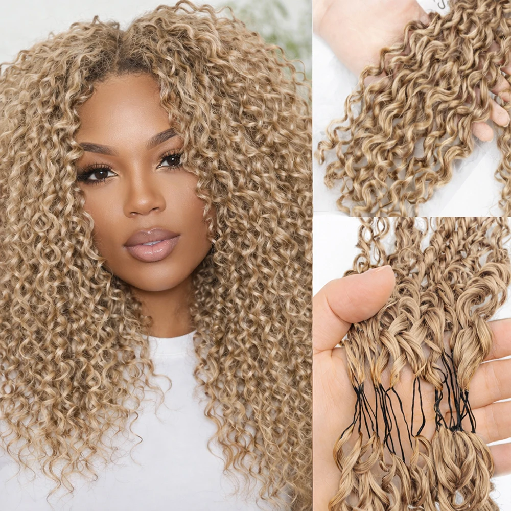 

Медово-золотистый # 27 маленьких спиральных кудрявых прядей из натуральных волос для плетения крючком, кудрявые пряди в стиле бохо, невидимые узлы для женщин