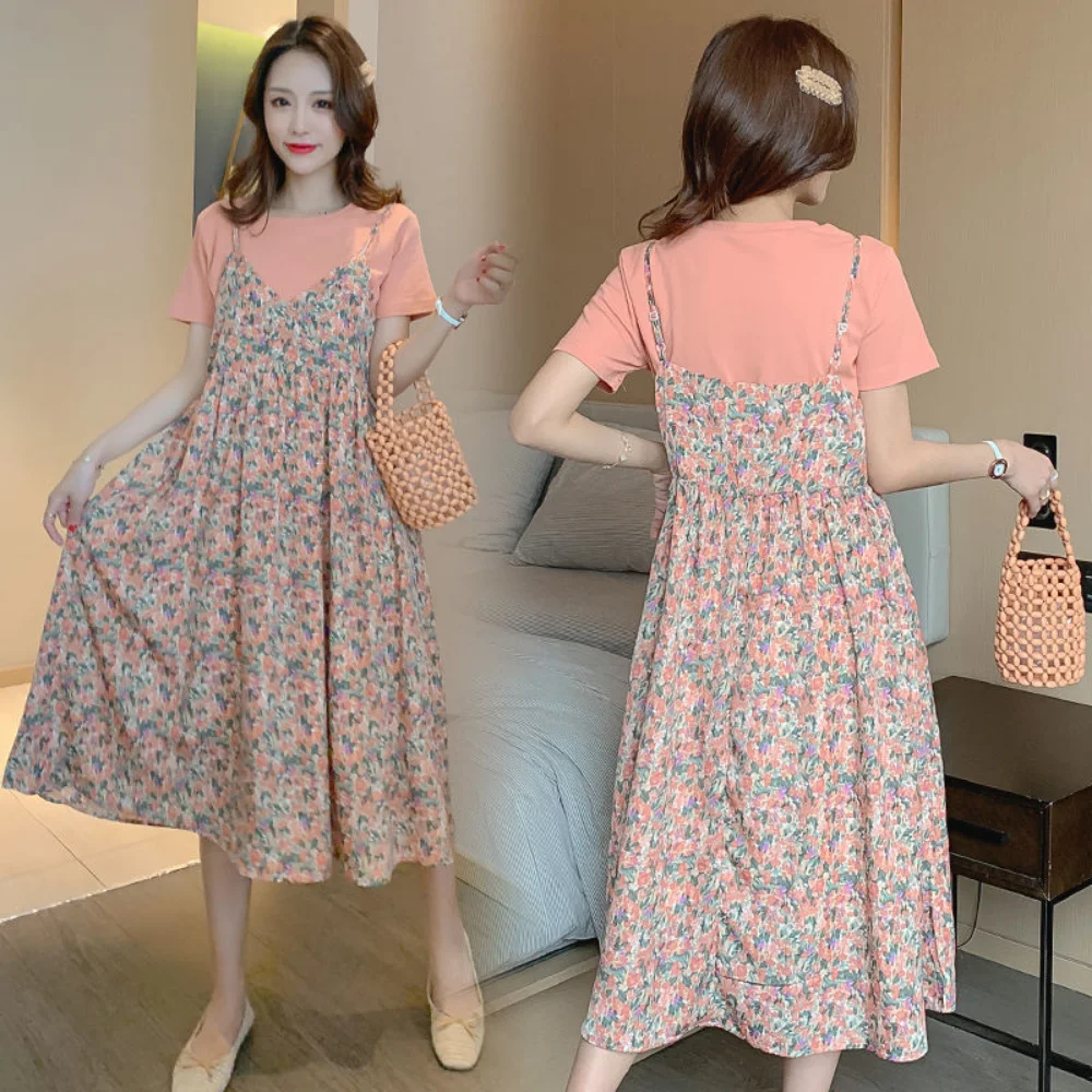 Maternity dress summer Korean version loose maternity dress summer long holiday two maternity skirts pregnant women clothing