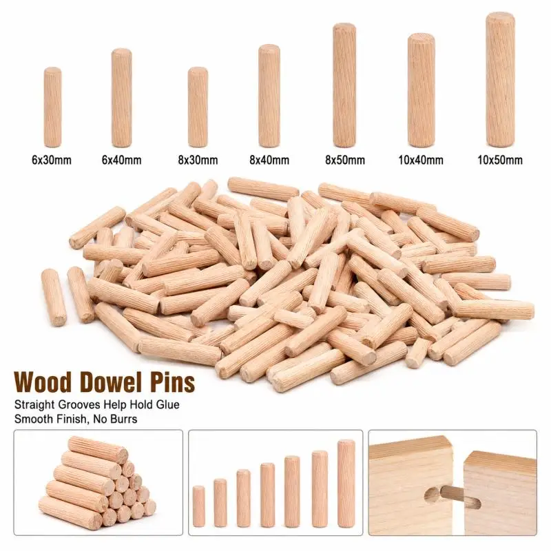 50/100 Stück Korknadeln, geriffelte Nadelbolzen, Holzdübel, Holzstifte, abgeschrägte Holzstifte für Holzarbeiten, Holzstifte für Schubladen, Holznägel, 4–12 mm. – Detail 1