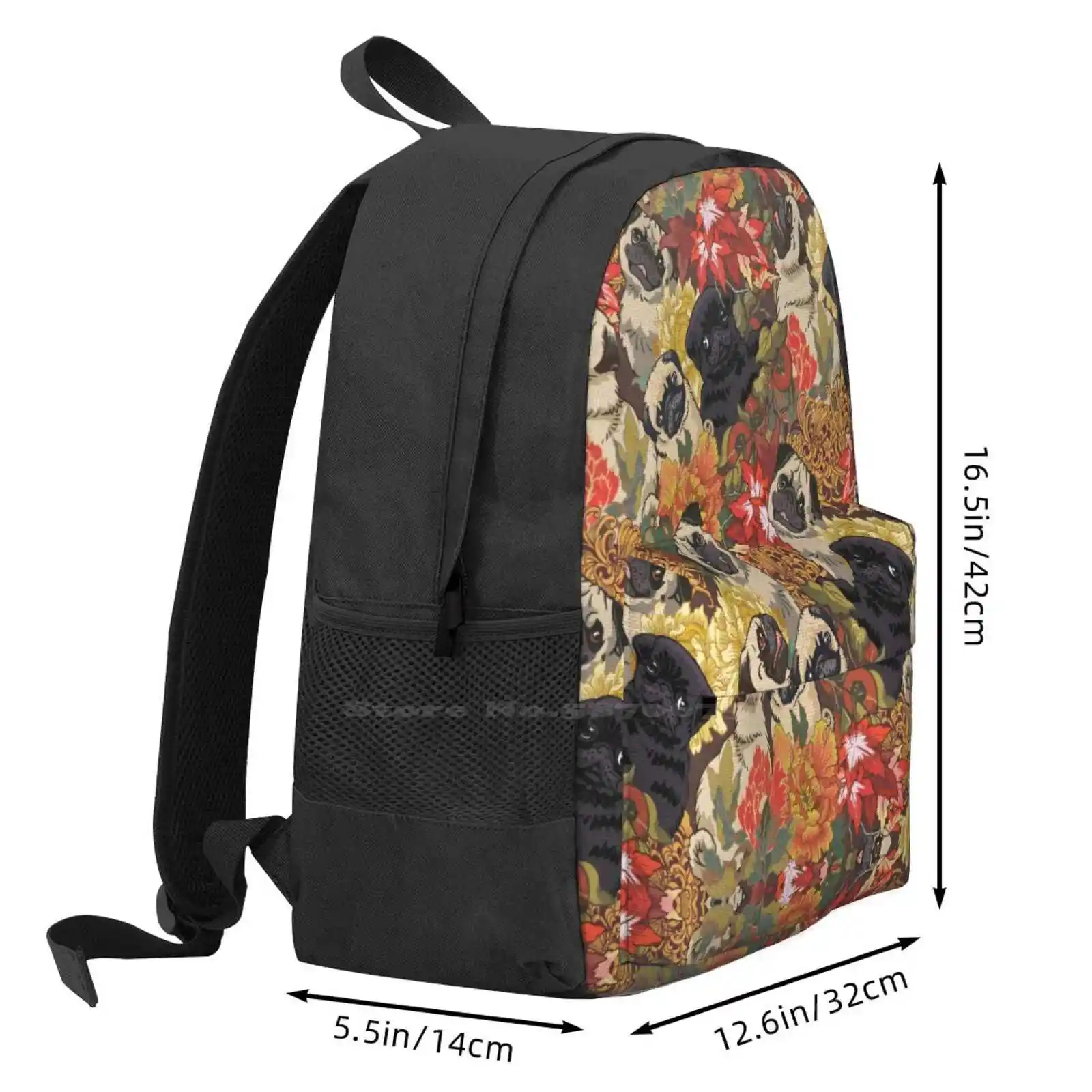 Because Pugs Autumn Travel Laptop Bagpack School Bags Pugs Autumn Flower