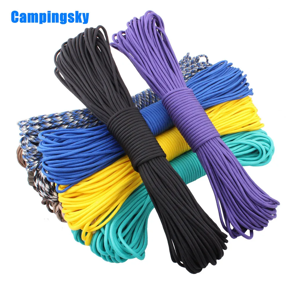 CAMPINGSKY Paracord 550 Parachute Cord Lanyard Tent Rope Guyline Mil Spec Type III 7 Strand 100FT For Hiking Camping