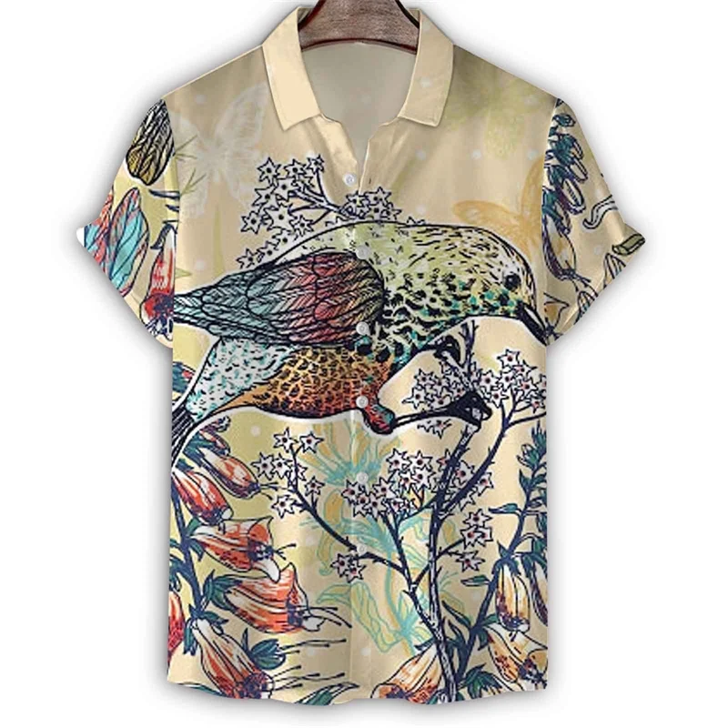 

Cool Snake Birds Sparrow Hawaiian Shirt Men Summer Short Sleeves 3d Printed Lapel T Shirts Street Animal Pattern Button Blouse