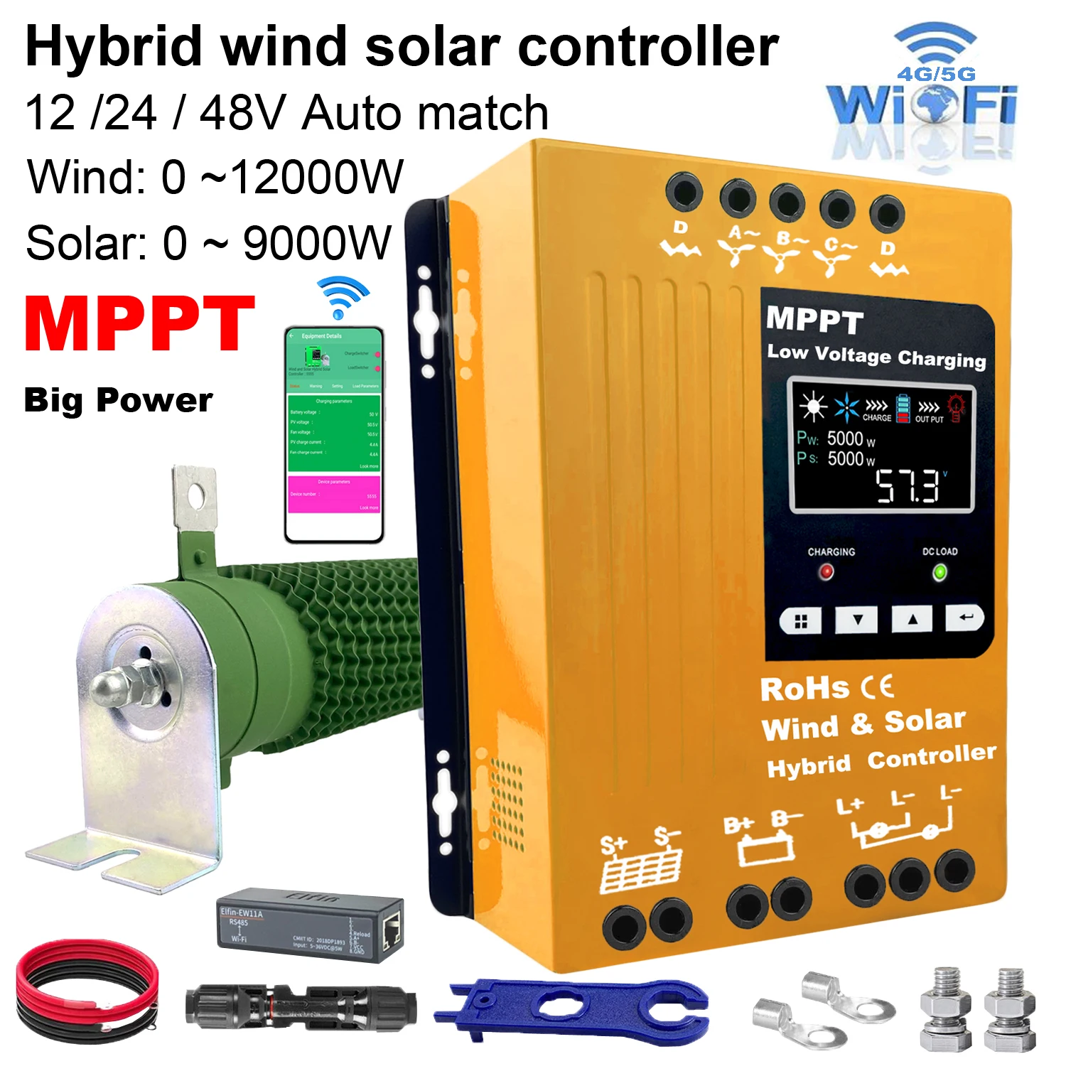 12V 24V 48V 3000W 5KW Hybrid Wind Solar Charge Controller MPPT Wind Generator Solar System For Lifepo4 Lithium Lead Acid Battery